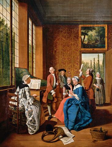 Concert in een interieur, gesign. 1764
